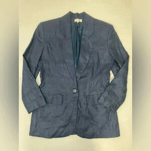 VTG Ann Taylor Studio Blue Long Linen Blazer Size 4